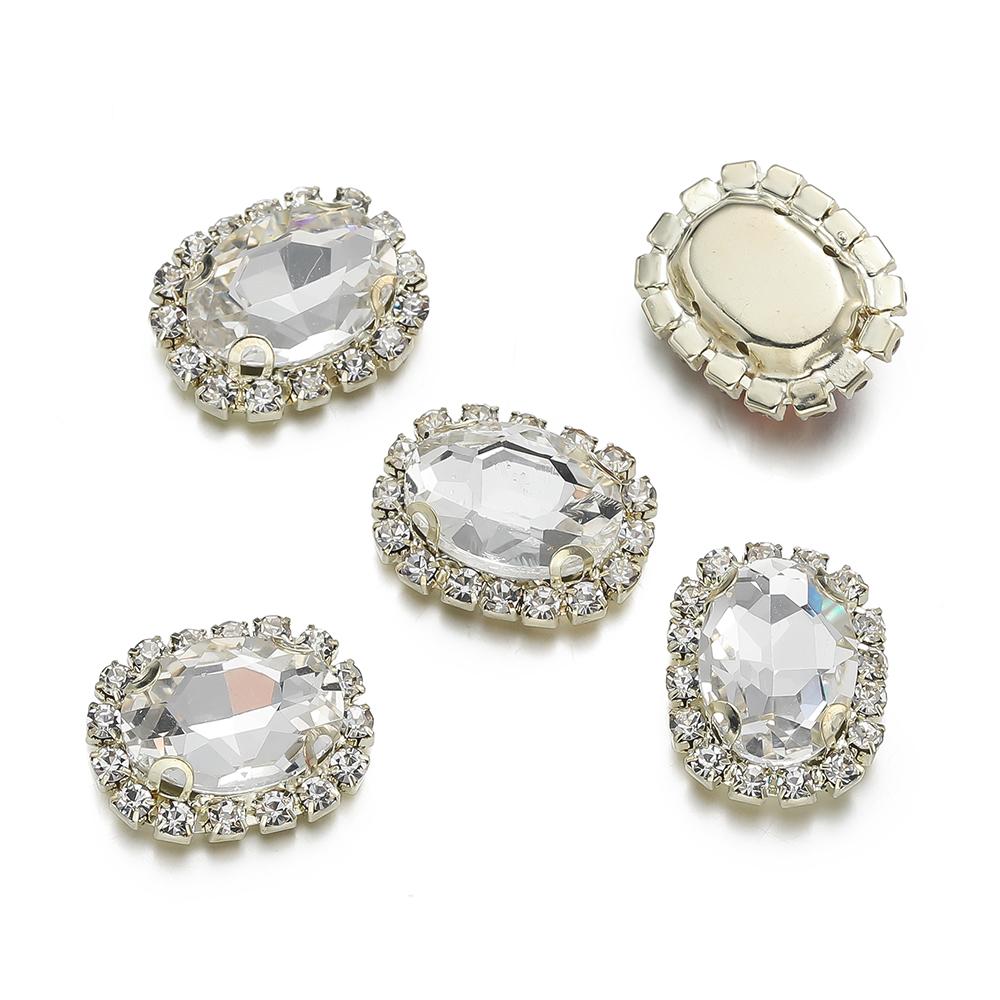 10pcs/lot 18*14MM 4-hole Sewing Rhinestone Flatback Oval Buttons for Clothing Wedding Sewing Diy Jewelry Making Accessories