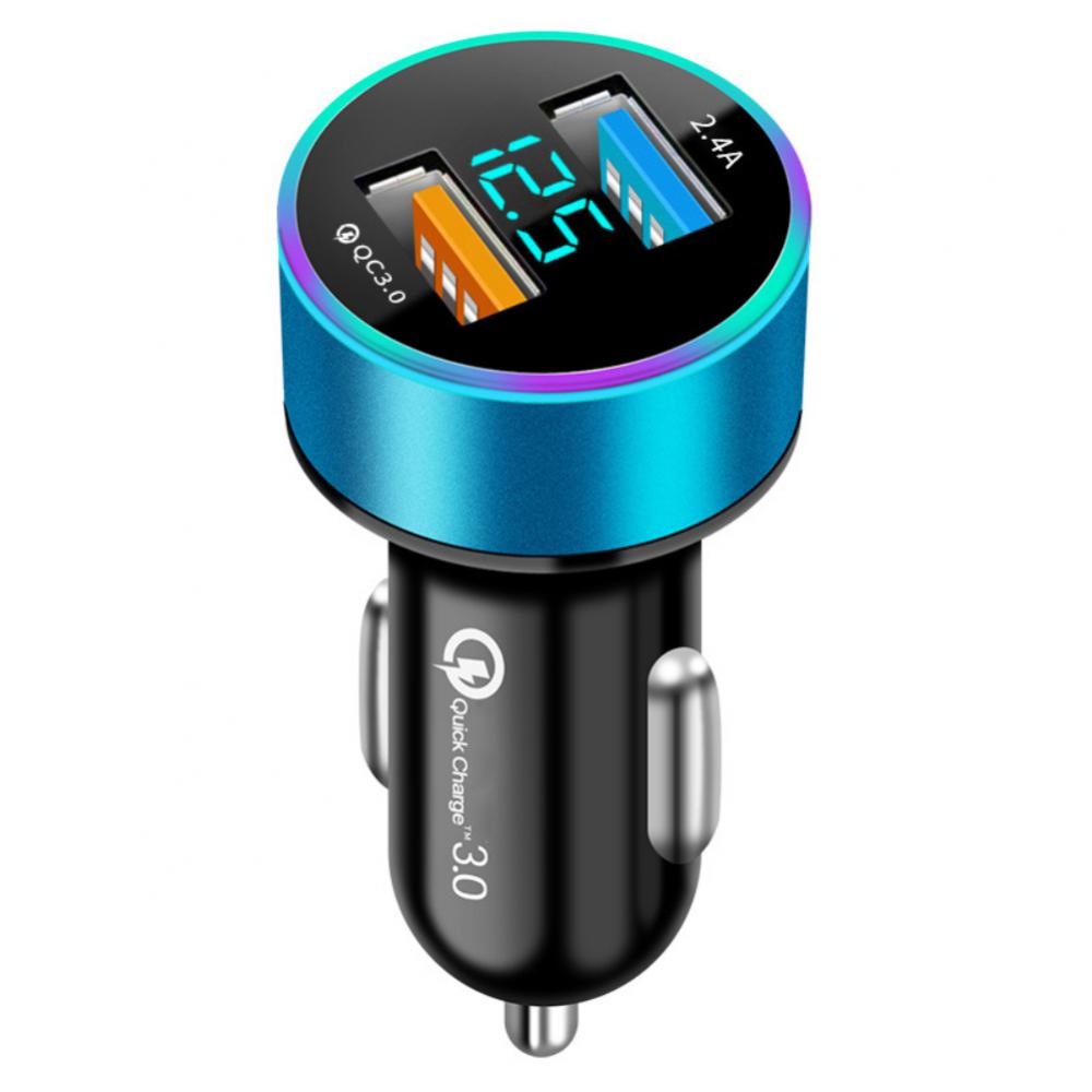 4.8a Car Lighter Dual Usb Phone Charger 12v-24v Led Display Qc3.0 Fast Charging Aluminum Alloy Smartphone Auto Charger
