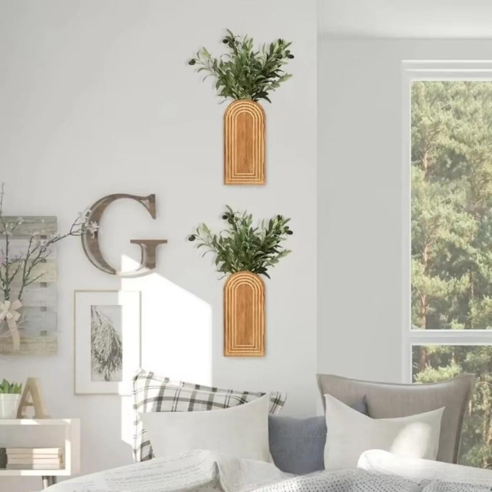 2PCS Boho Style Arch Wood Wall Hanging Planter Decorative Hanging Flower Vase  Entryway