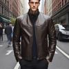 New men's slim-fit PU leather jacket stand-up collar locomotive jacket spring and autumn fashion trendy coat