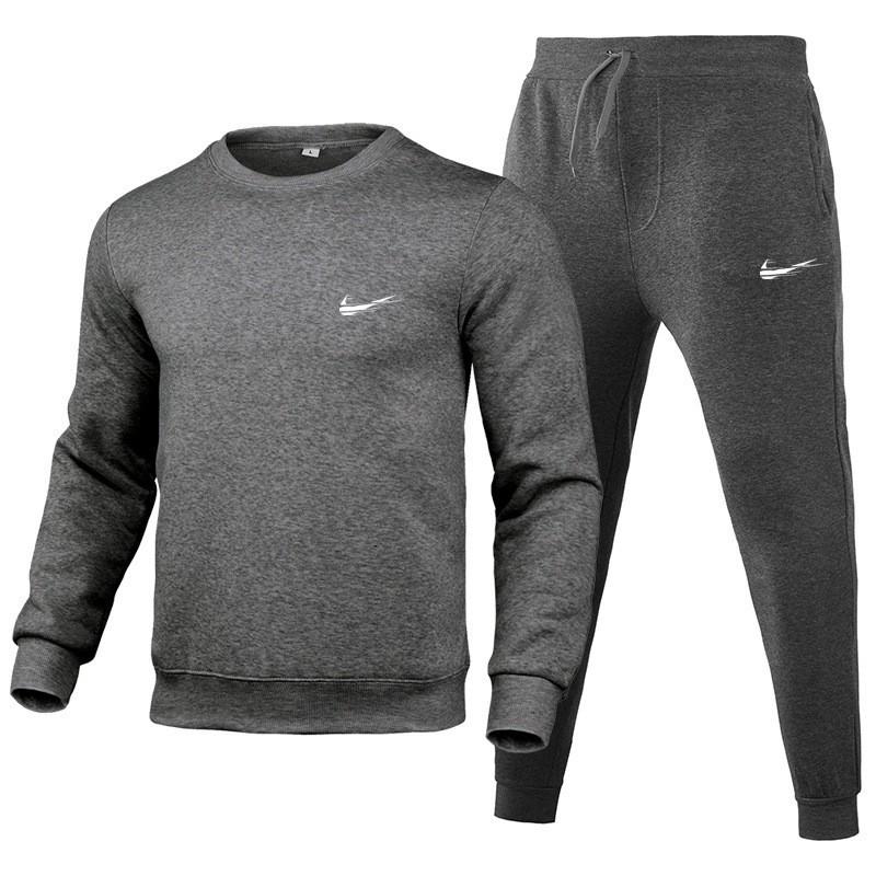 Mens Long Sleeve Crew Neck Tracksuit Solid Color Print Casual Sportswear Set Daily Wear