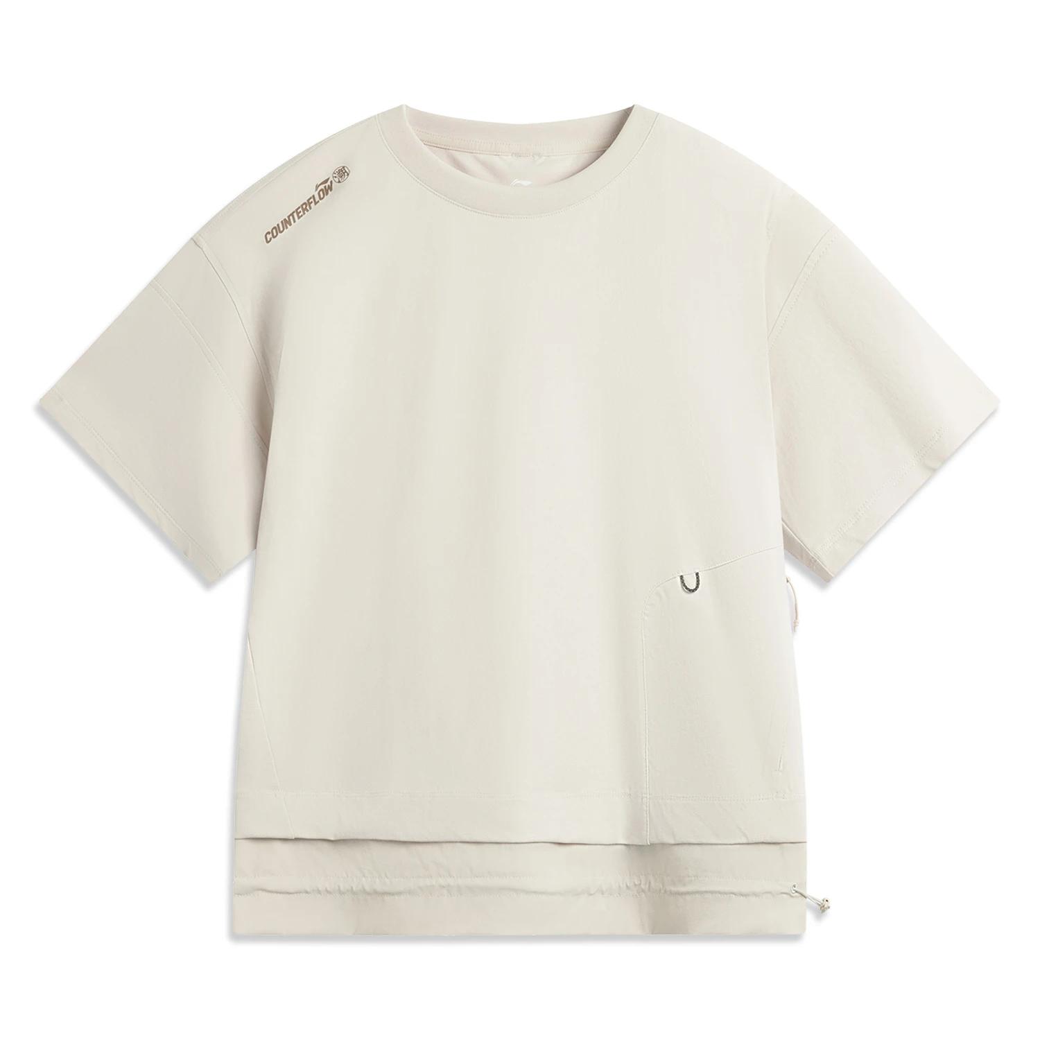 

Li Ning CF Однотонная футболка с круглым вырезом, дышащая, повседневная, свободного кроя, универсальная, с коротким рукавом, женская футболка ATSV638-1 XL