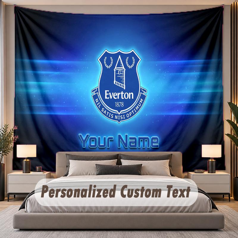 Custom Name Text Tapestry Everton FC Personalized Polyester Wall Tapestry For Bedroom And Room
