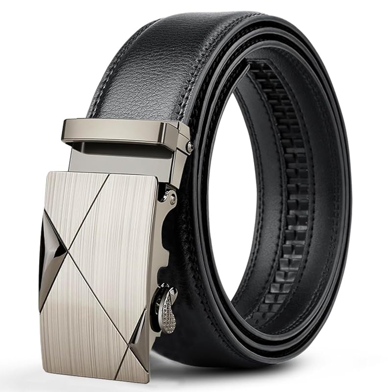 

[ZHUYING] belt men s No hole Stepless Auto lock type Casual with gift box business size adjustable men s belt (It s silver)