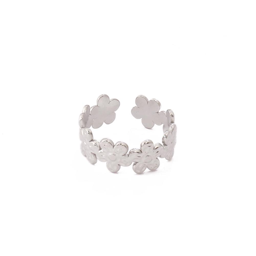 European & American Design Stainless Steel Flower Open Ring - Gold Flower Accessories for Women