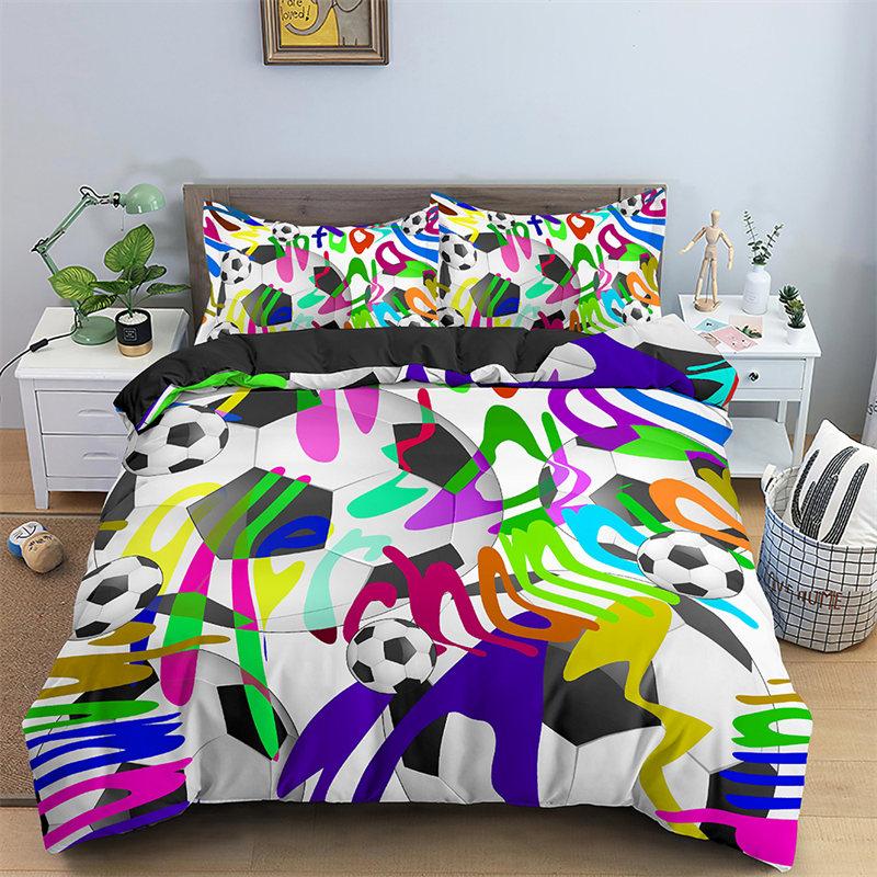 Special 3D Colorful Graffiti Football Bedding Collection For Boys Teen Microfiber Duvet Cover Collection Bedroom Decor Ball Sports Quilt Cover