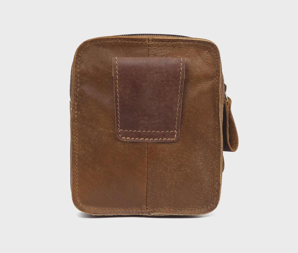 Men's Genuine Frosted Leather Waist Bag - Durable Zipper Sports & Work Belt Bag