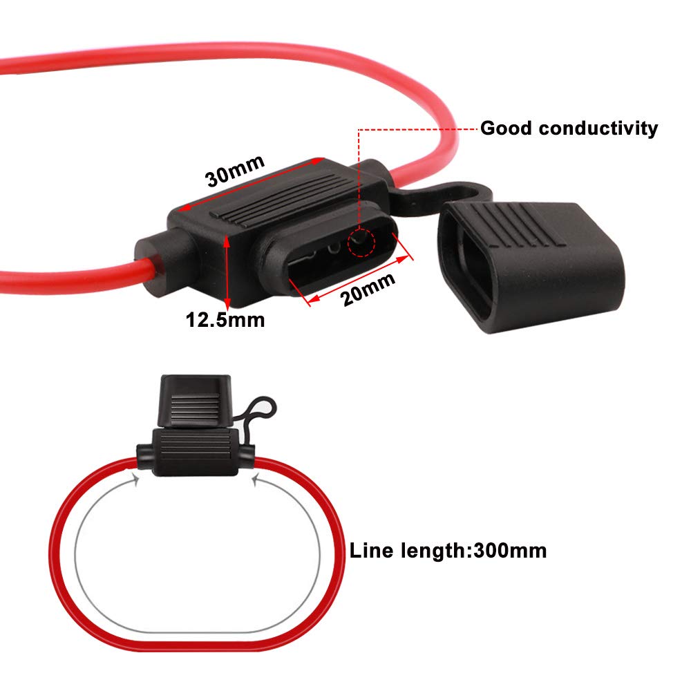 FULARR® 5pcs Premium ACU Medium Car Waterproof In-Line Fuse Holder, 16 AWG Wire Harness,
