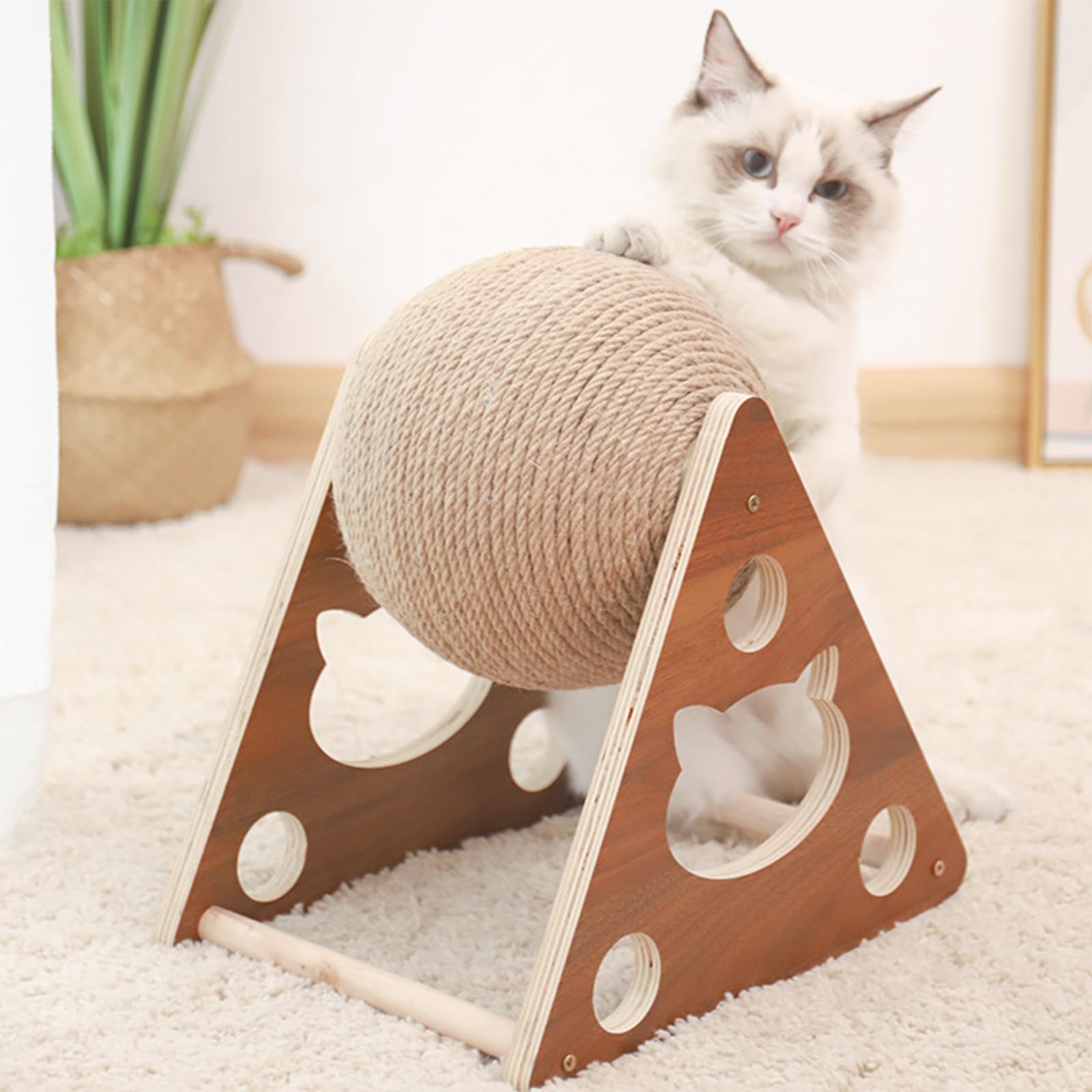 

Cat Cat Cat Cat Indoor Cat Wooden Board and Sisal Ball Diameter 12cm Ball, Toy, Scratcher, Ball, Toy, Cloth, 19x18x17cm, коричневый