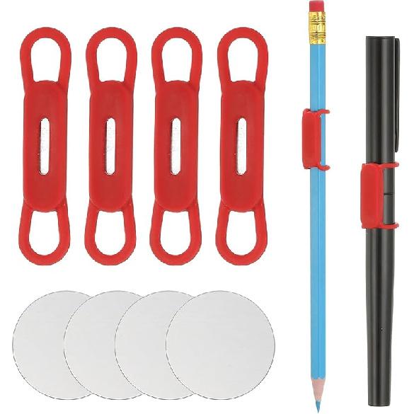 PATIKIL 4 Pcs Magnetic Pen Pencil Holder, Silicone Flexible Pencil Holder Adjustable Organizer Clip with 4 Metal Sheet for Refrigerator Whiteboards