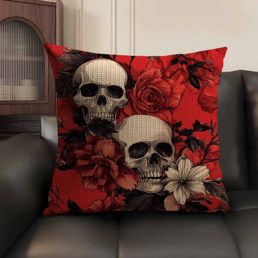 Luxurious Skull Pattern Cushion Cover Natural Linen Organic Fabric DoubleSided Printing Sofa Home Decor Breathable