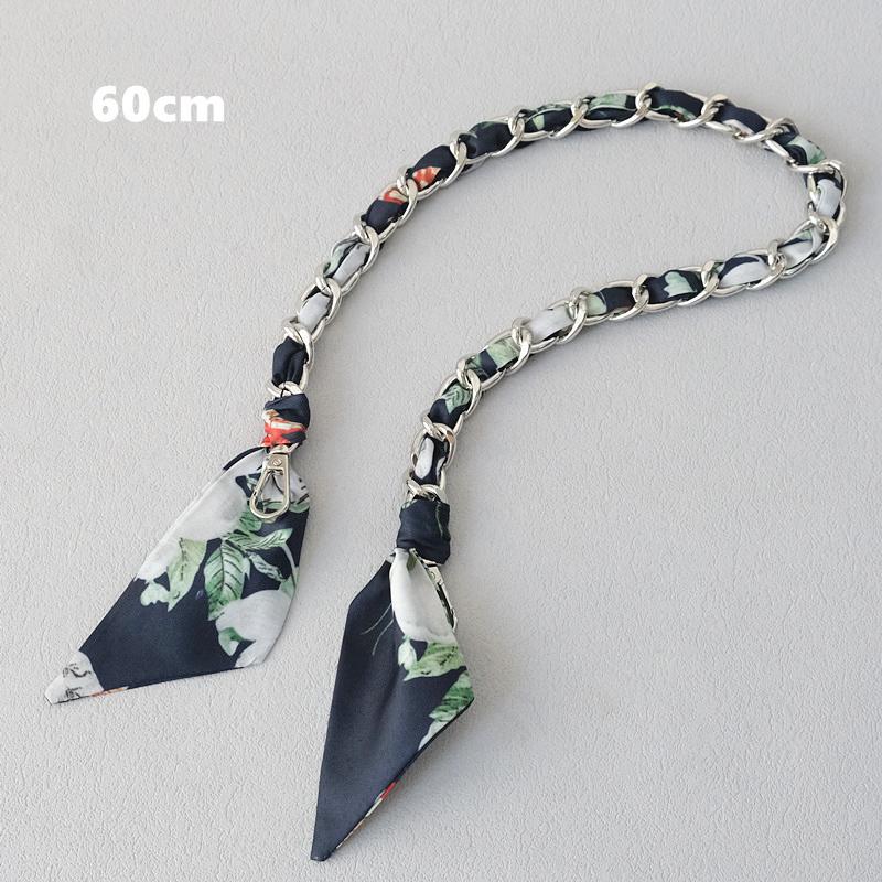 New Fashion Brand Woman Handbag Accessory Chains Detachable Floral Print Gold Silver Metal Silk Shoulder Strap Women DIY Chain Bag Handles