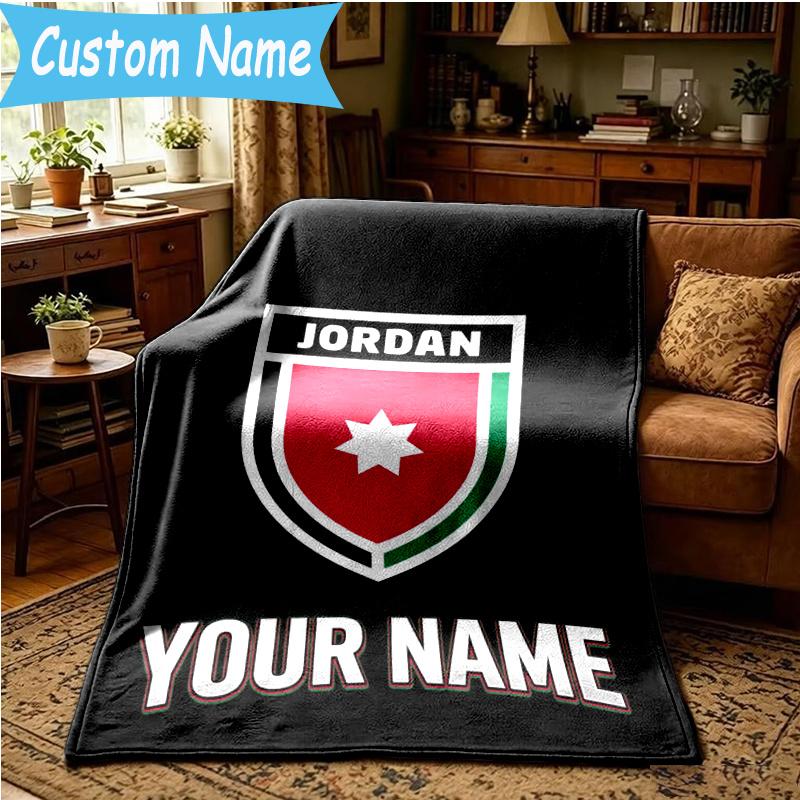 Custom Name Jordanian football Blanket Flannel Blanket for Camping, Hiking, Garden Parties, Picnic Essentials,gift for family and friend