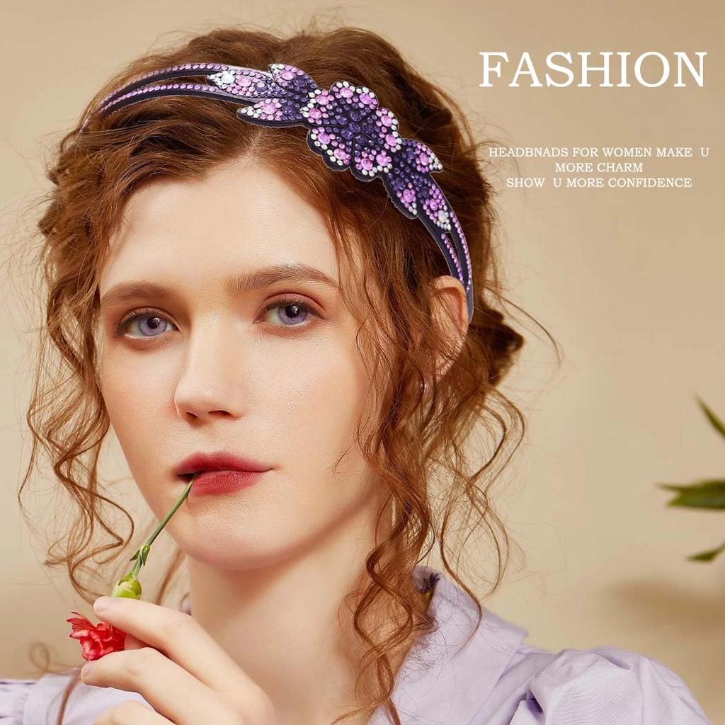 Purple Rhinestone Headbands for Women Crystal Floral Bejeweled Hairbands Double Row Non-Slip Hair Hoop (A-purple)