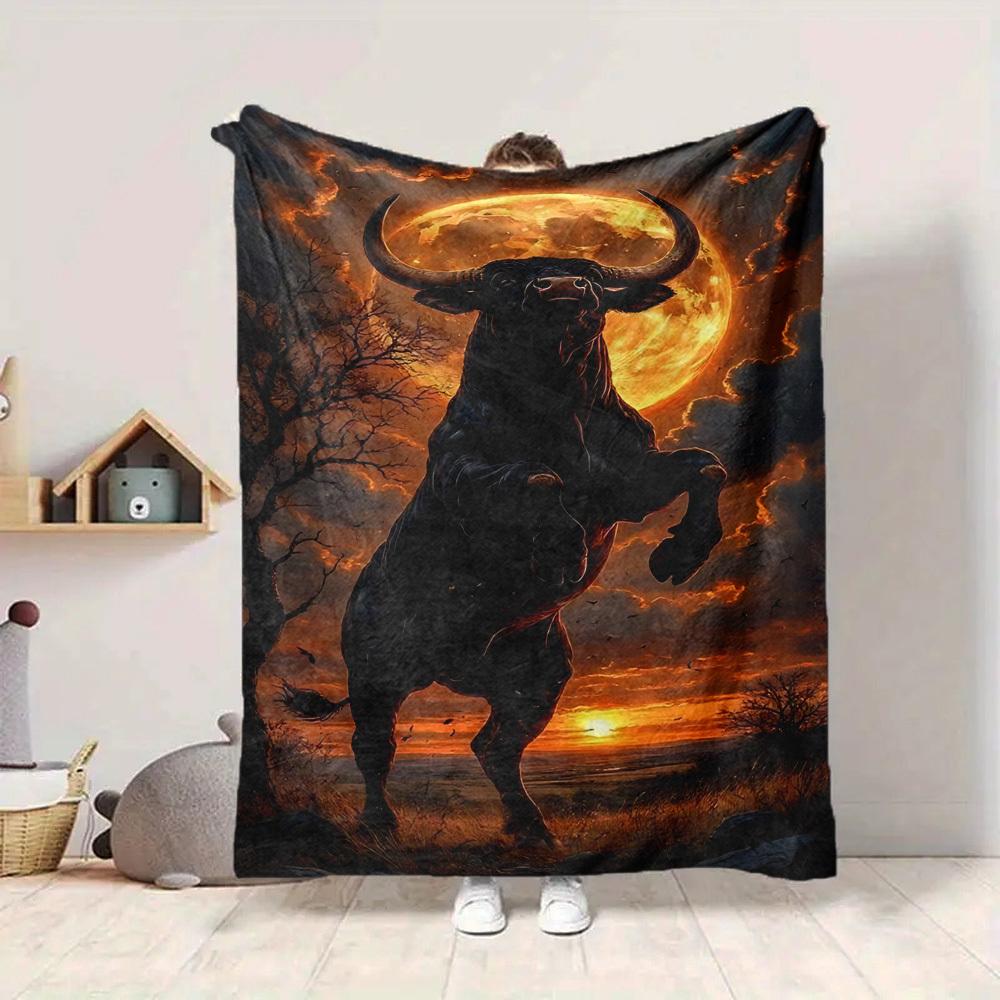 1pc Bull Statue Blanket - Lightweight Flannel Fleece with Digital Printing, Soft Warm for Sofa, Travel, Camping, Office yy251018322