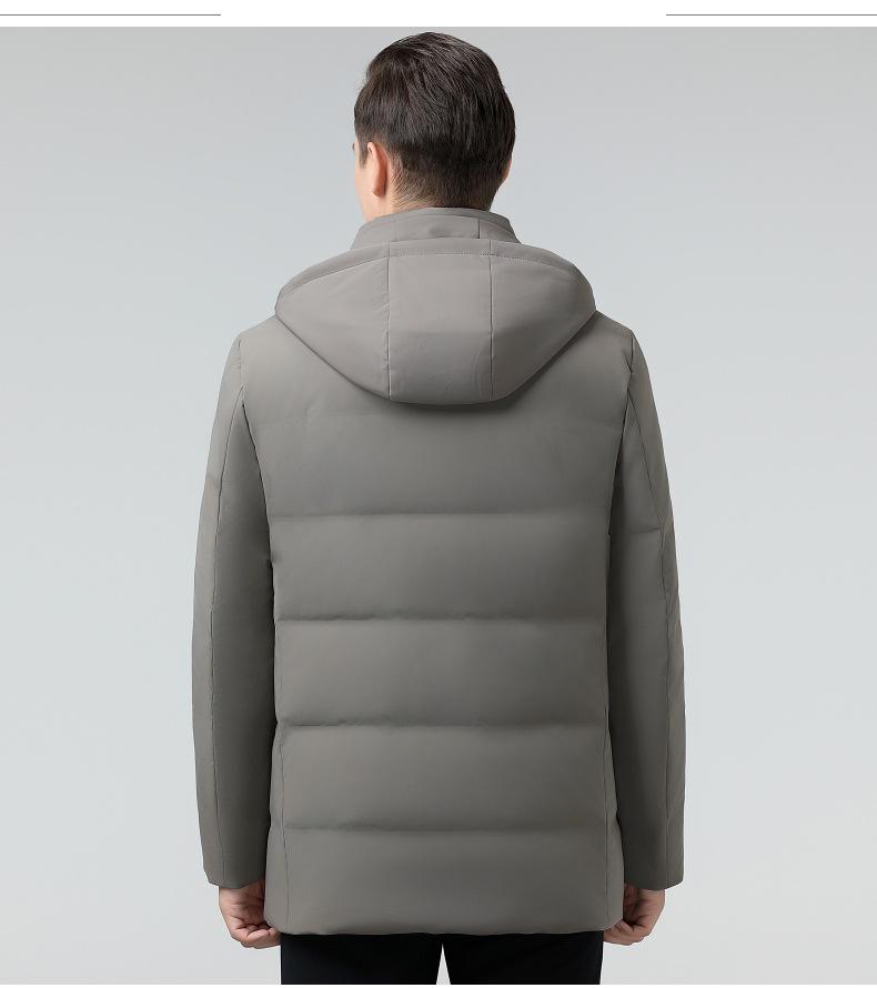 Men's Mid-Length Hooded Down Jacket - Winter Business Casual, Warm, Thick, for Middle-Aged Dads