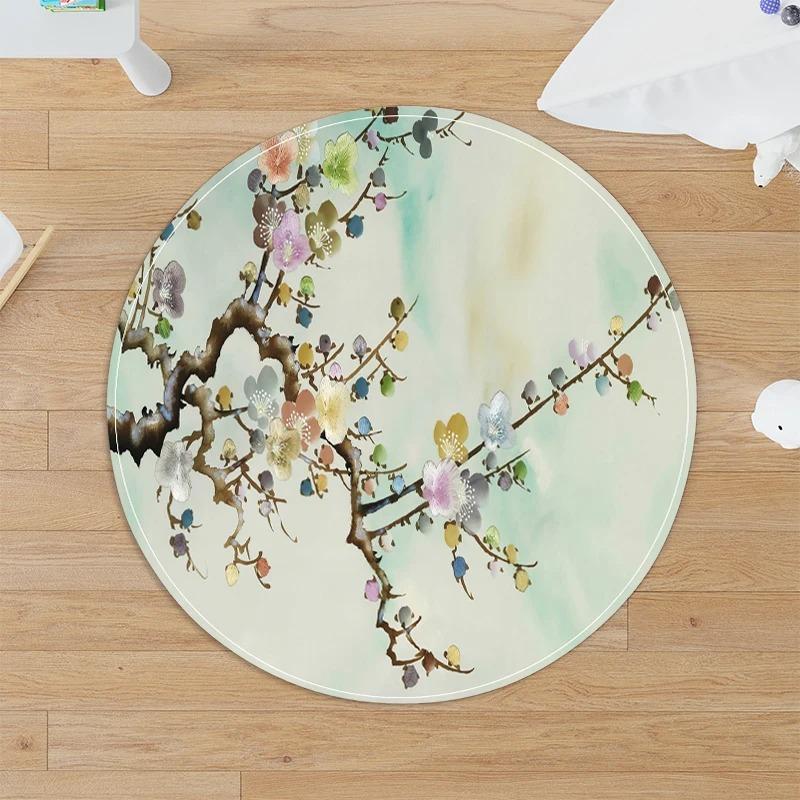 Chinese Landscape Painting Round Floor Mat Living Room Large Home Living Room Bedroom Bathroom Decorative Rug 60cm