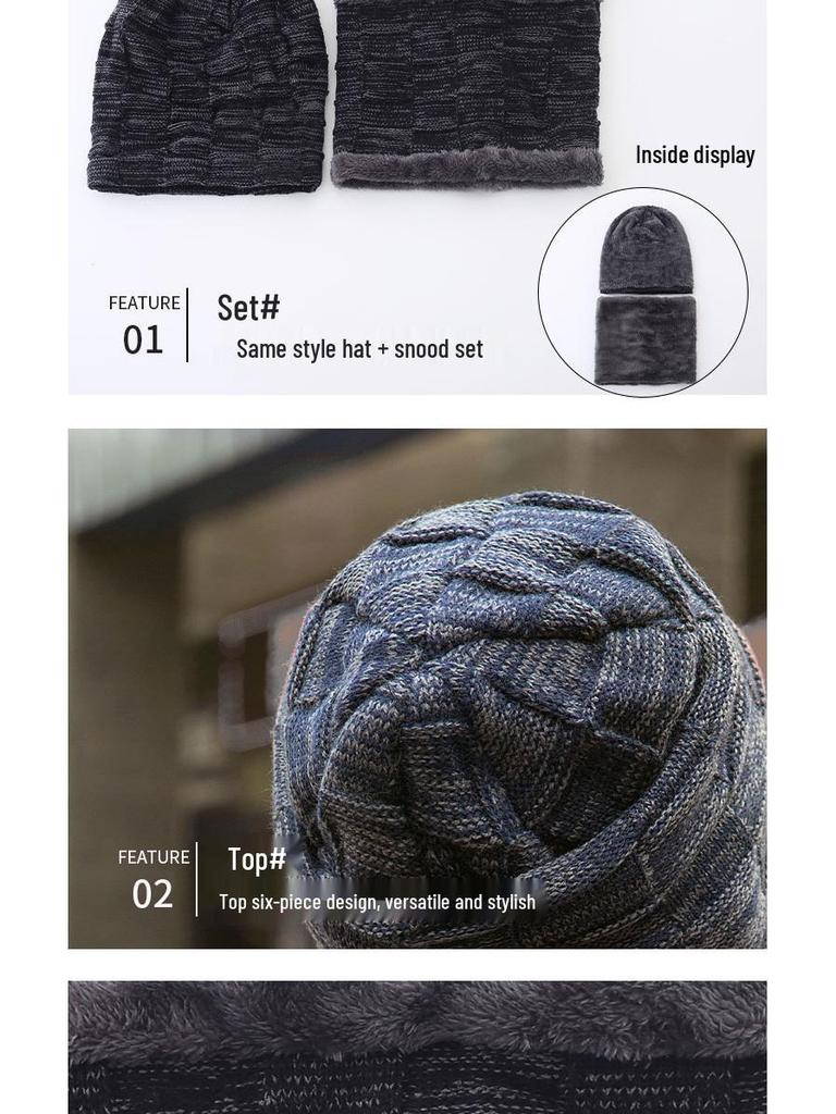 Herren Europäisches und Amerikanisches Winter Mütze & Schal Set: Dick gestrickt mit Samtfutter