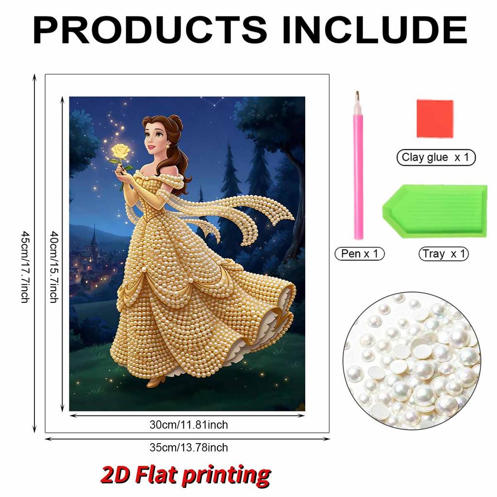 Disney Pearl Painting Belle Gold Dress Rose Creative Art Exquisite Landscape Sparkling Painting Craft Home Wall Decoration DIY Handmade Gift