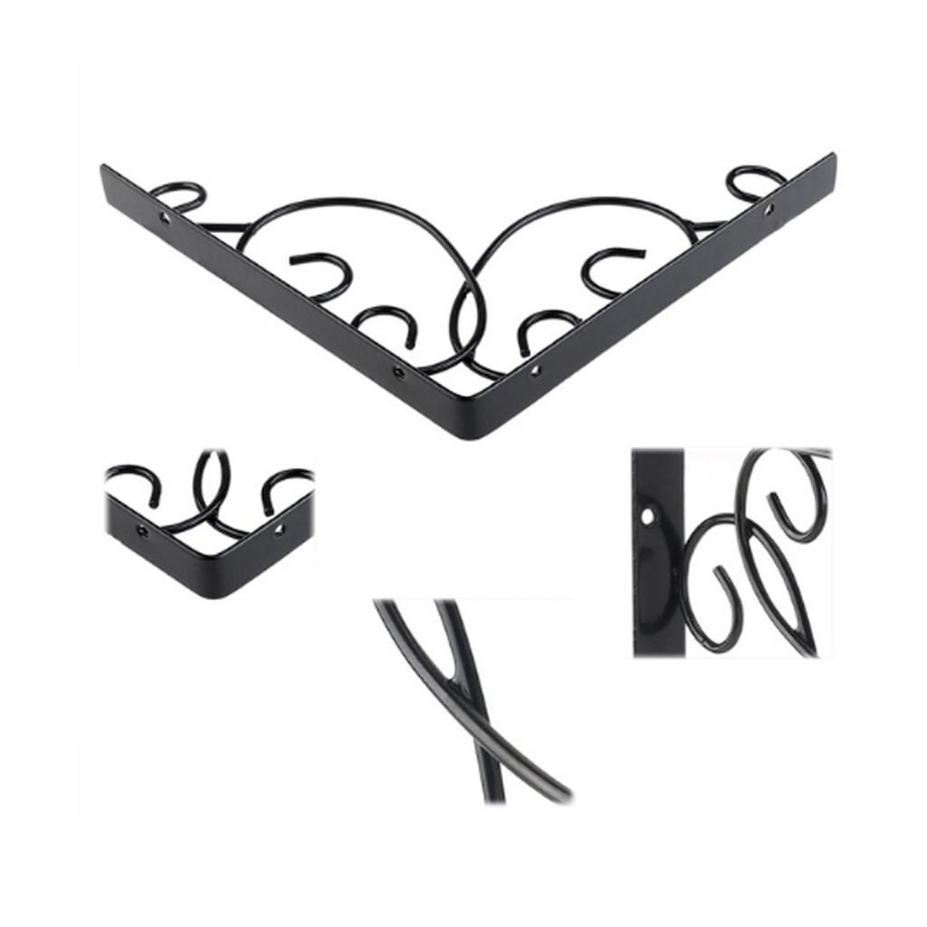 2Pcs Iron Shelf Brackets Floral Pattern Wall Mounted Triangular Support Brackets Vintage Decorative Heavy Duty for Home Black