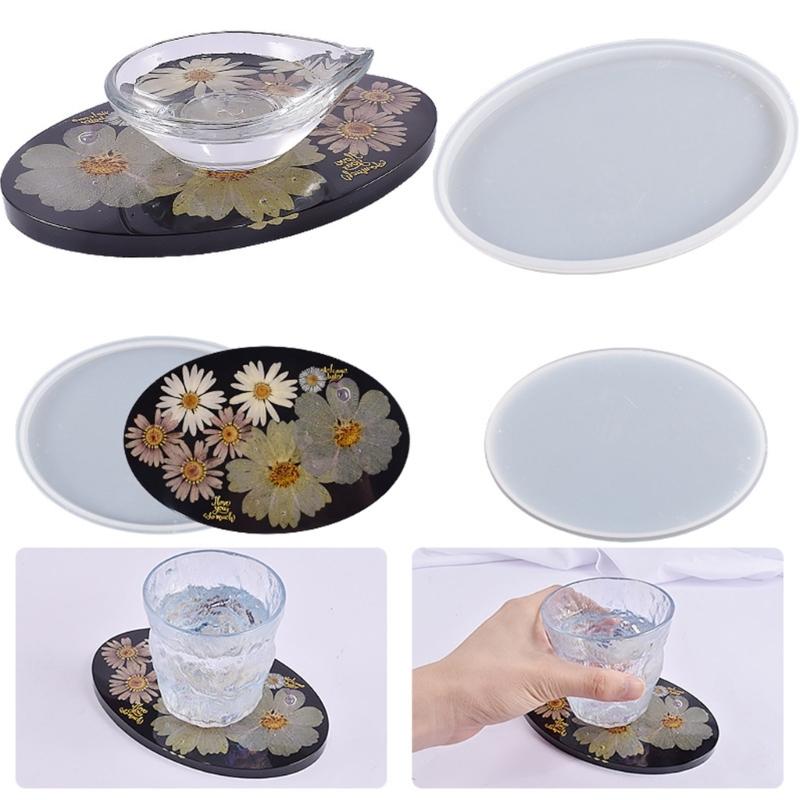 Diy Crystal Epoxy Gemeotric Oval Coaster Mirror Silikonform Ovale Tablettform zum Gießen mit Harzbetonzement