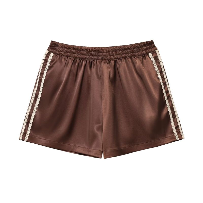 

Zbzr Spring New Women clothes Western Style Fashion Lace Silk Satin Texture Casual Shorts 4391406 Brown XS
