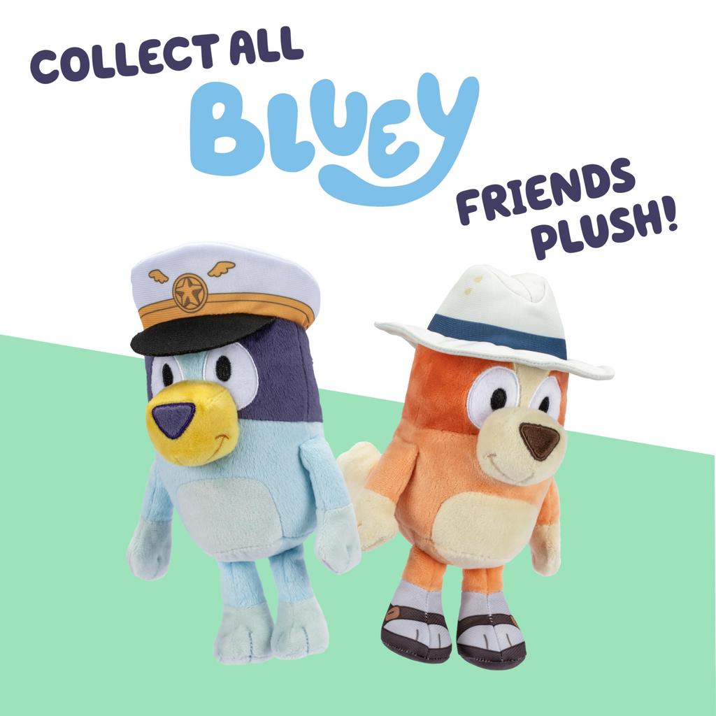 Bluey Friends 2-Pack Plush Toys, Including Captain and Holiday Bingo, Made from Exquisite Soft Plush, 6.5-9 Inches / 16-23cm Tall