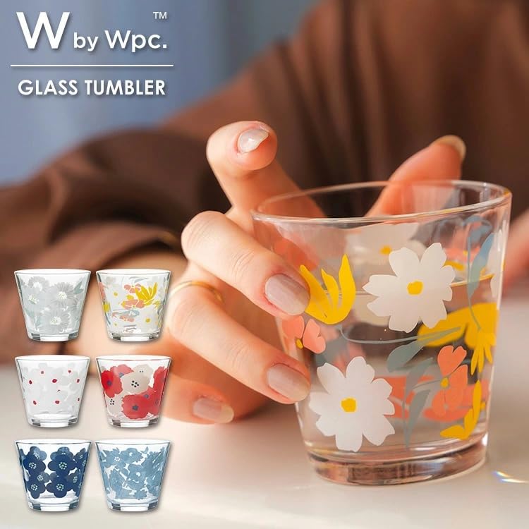 Wpc. Patterns Camellia Navy Glass Tumbler, 240ml Capacity, W125-9088-204, Cute and Stylish, Cool and Stylish, Perfect as a Housewarming Gift