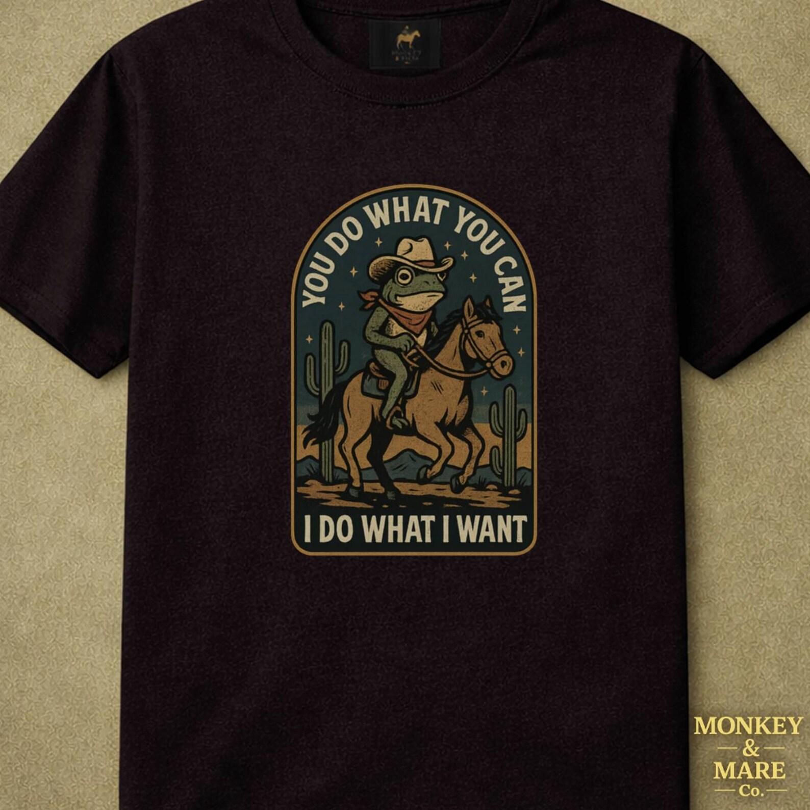 Frog Cowboy Shirt, You Do What You Can I Do What I Want, Vintage Western Animal Humor Tee M