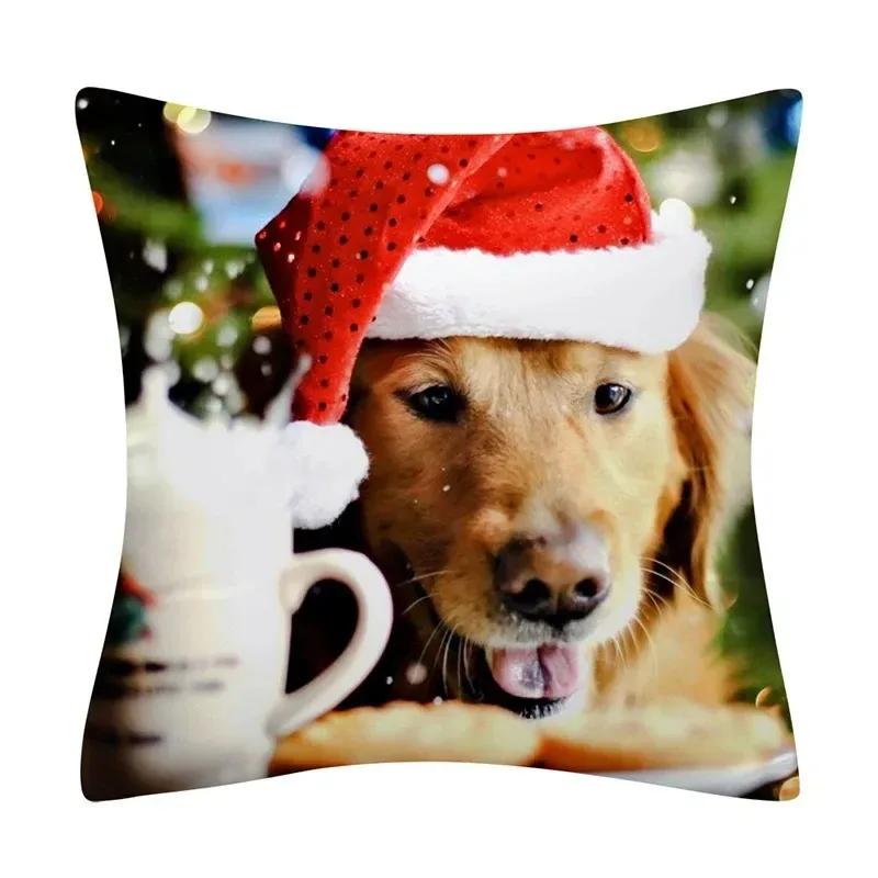 Fronhas de Natal Estampa Fofa de Animal Gato e Cachorro Capa de Almofada Decoração de Casa Sala de Estar Almofada de Sofá