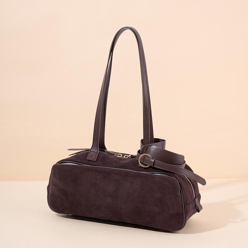 New Top Layer Frosted Cowhide Women's Bag, Vintage Underarm Bowling Bost Bag, Stylish Single Shoulder Large Capacity Handbag