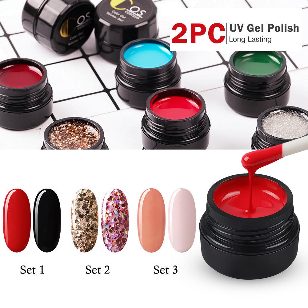 COSCELIA 2Color Nail UV Gel Soak Off Paint Gel Nail Polish Acrylic Set