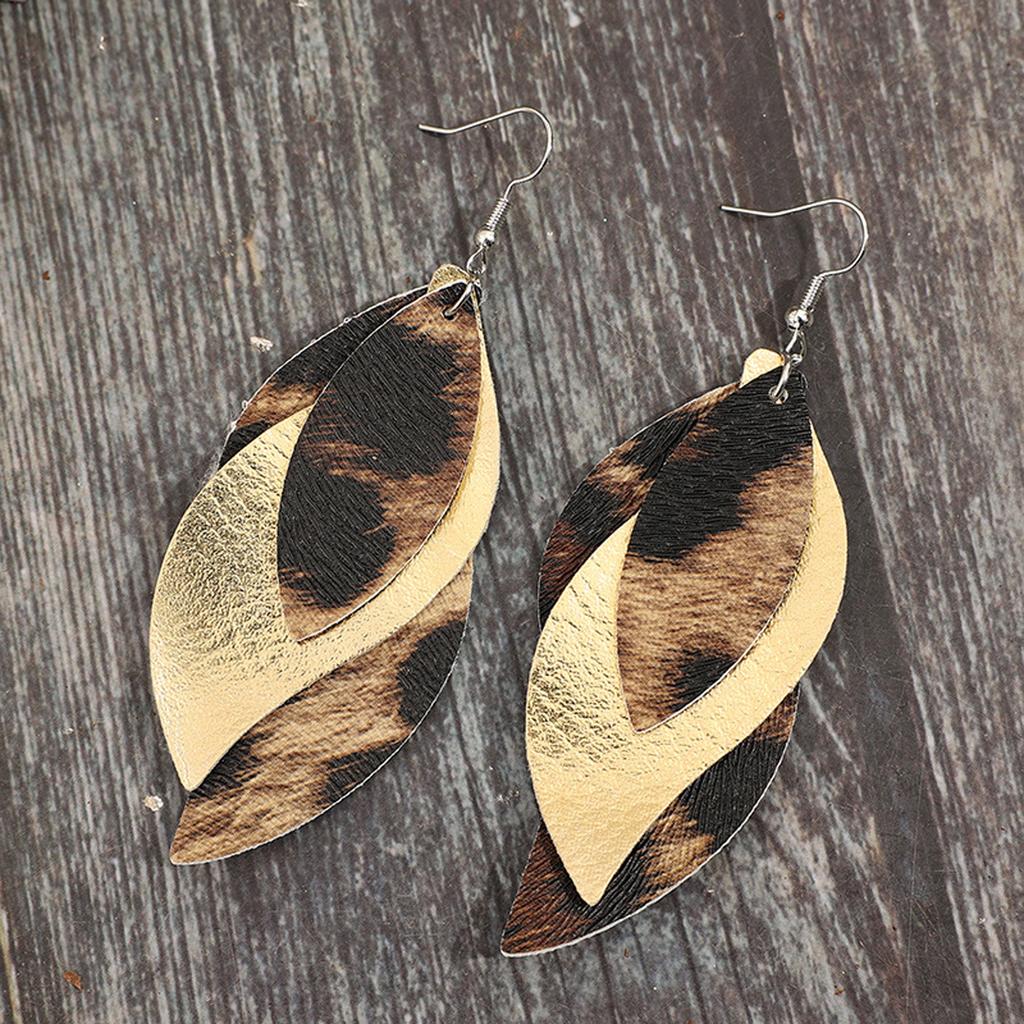 Vintage Style S Shaped Triple Layer Dangle Earrings Wild Leopard Pattern Women Ear Rings Jewelry for Fashionable Women