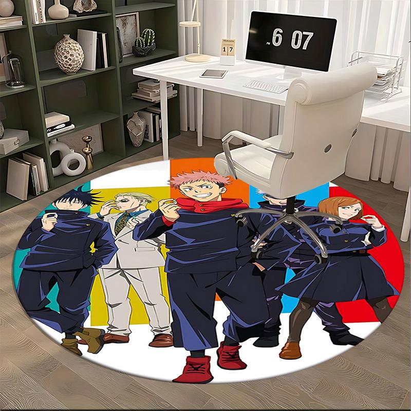1pc Anime Cartoon Design Round Carpet  Office Chair Mat, NonSlip Rug for Home Decor