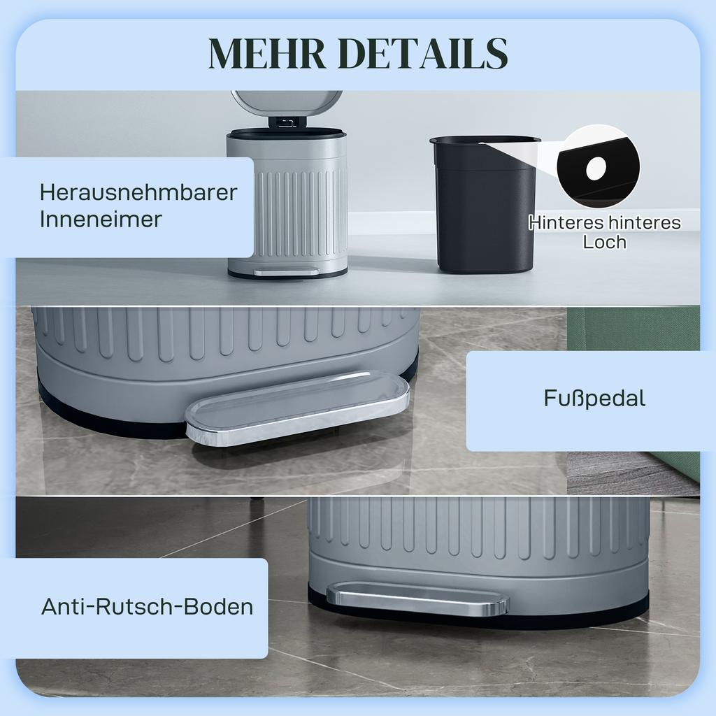 20L Metal Kitchen Bin, with Soft-Close Lid - Grey