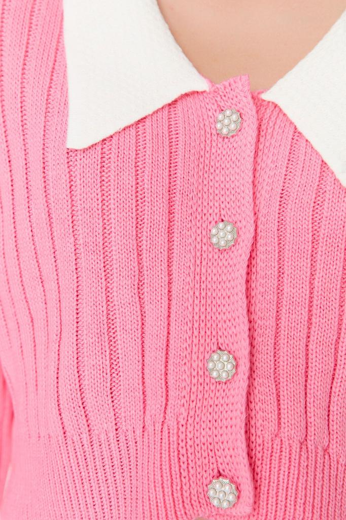 Women's Elegance Style Cardigan Green Super Crop Shirt Collar Knitwear Cardigan