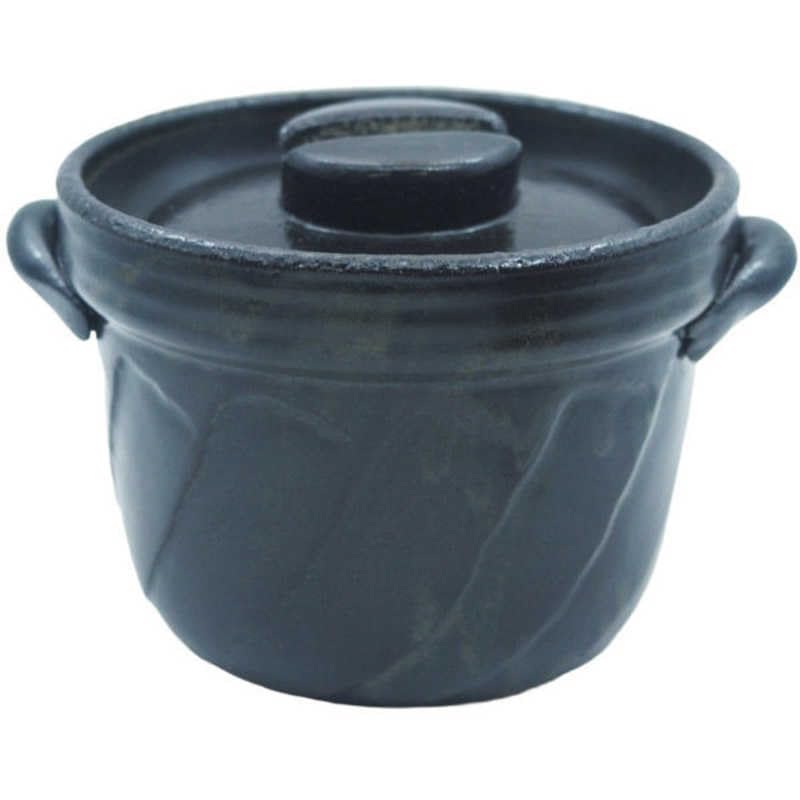 Maruyoshi Pottery Twisted Rice Cooker, Black Glaze, 3-cup capacity, Black, Diameter 19.8cm x 23cm x Height 18cm, Made in Japan, Banko Ware, Suitable f