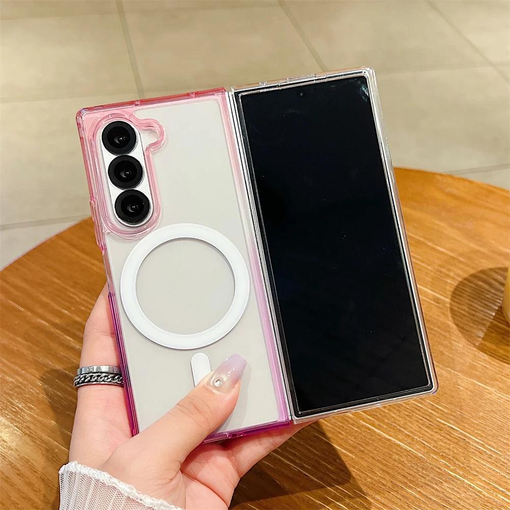 Gradient Clear Acrylic Magnetic Phone Case for Samsung Z Fold 7 6 5 4 3 5G Fold7 Magsafe Wireless Charging Protective Cover