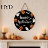 Decorative Halloween Plaque Hanging Door Sign, Wooden Front Hanger Wreath, Cute Party Sign Ghost Welcome for Porch Wall Indoor Home Decoration Spooky
