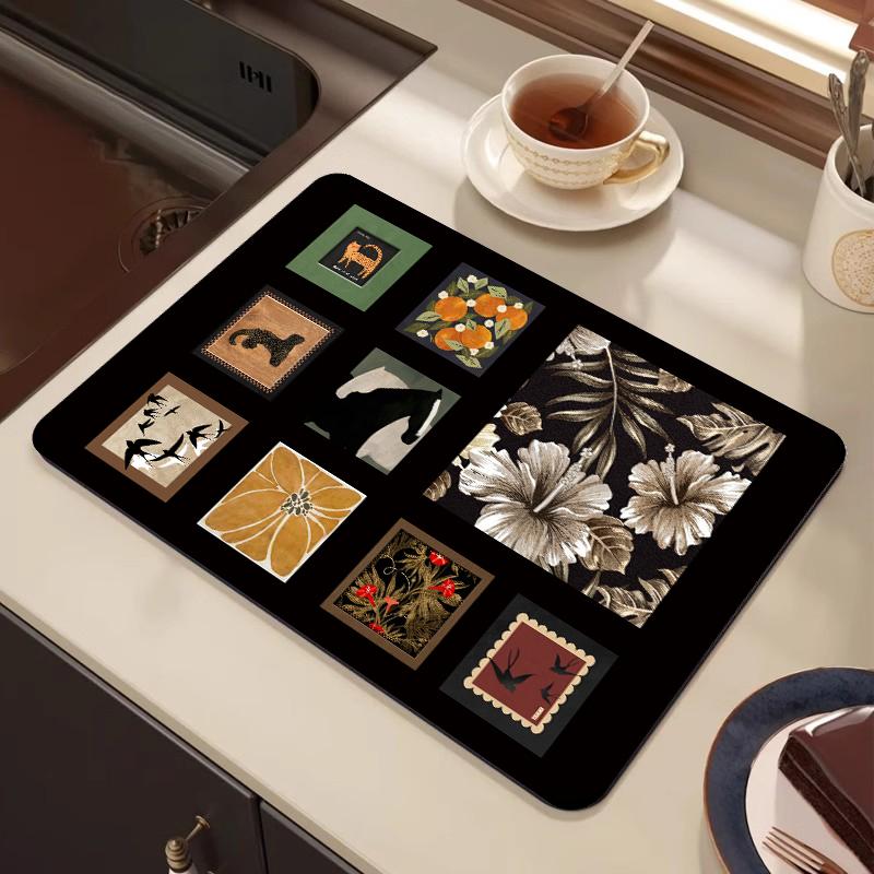 Aesthetic Dish Drying Mat Super Absorbent Kitchen Counter Mat Rubber Backing Draining Mat Dish Rack Pad for Countertops Sinks S 30x40cm 2490₽