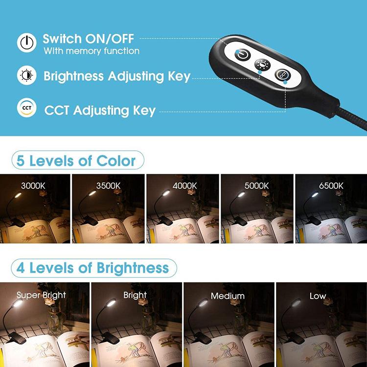 High Quality Folding Usb Rechargeable Clip On Led Mini Reading Book Light With Brightness Adjustable For Kids Reading In