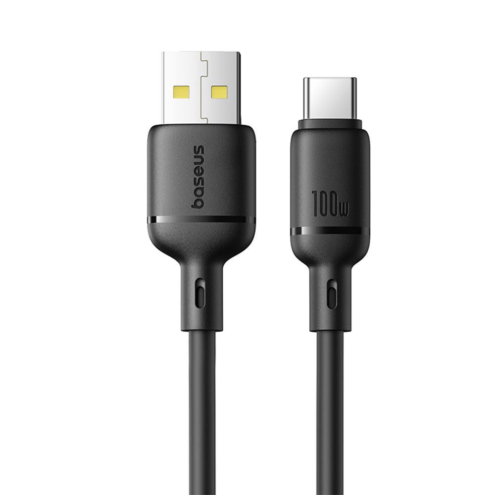 

BASEUS Шовковий кабель для передачі даних USB-A до USB-C PD 100 Вт М який ПВХ Кабель для швидкої зарядки, Довжина: 2м Black