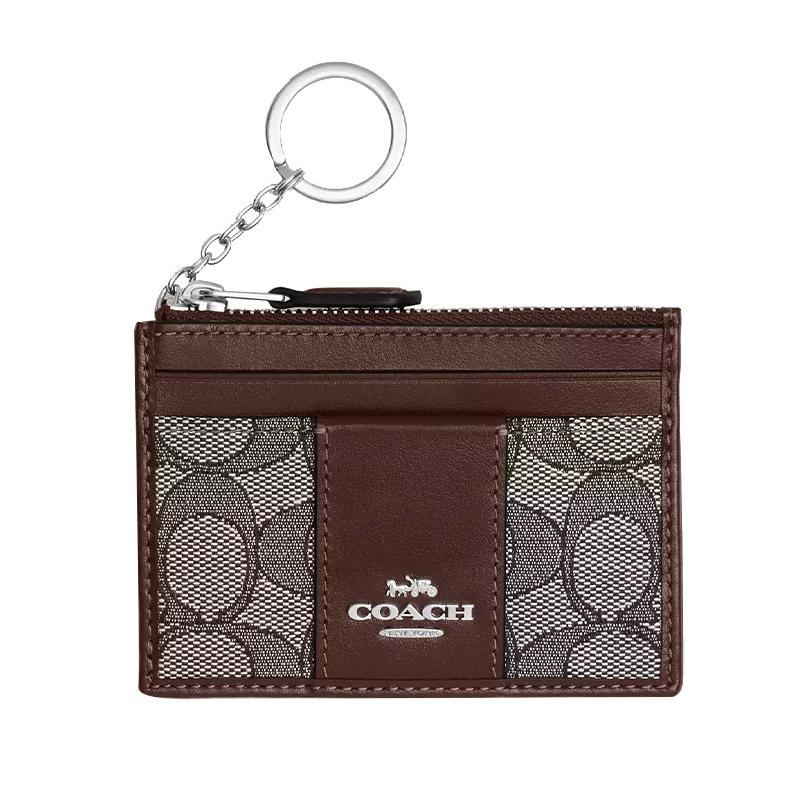 

COACH card holder Skinny Id Case 11 Classic Presbyopia Logo Logo Zipper Closure Leather Wallet Regular Women s Silver and Oak Silver and oak and maple срібний