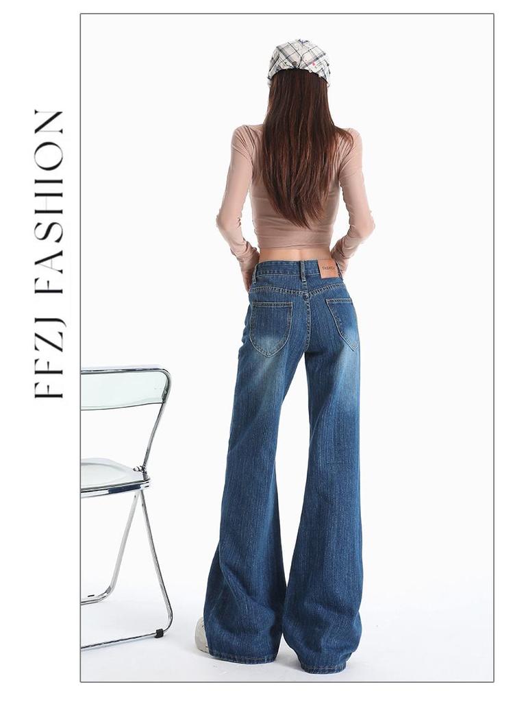 Women's Bamboo Texture Micro-Flare Jeans - Mid-Low Waist, Slimming Straight Leg - New for 2025 Autumn/Winter Collection.