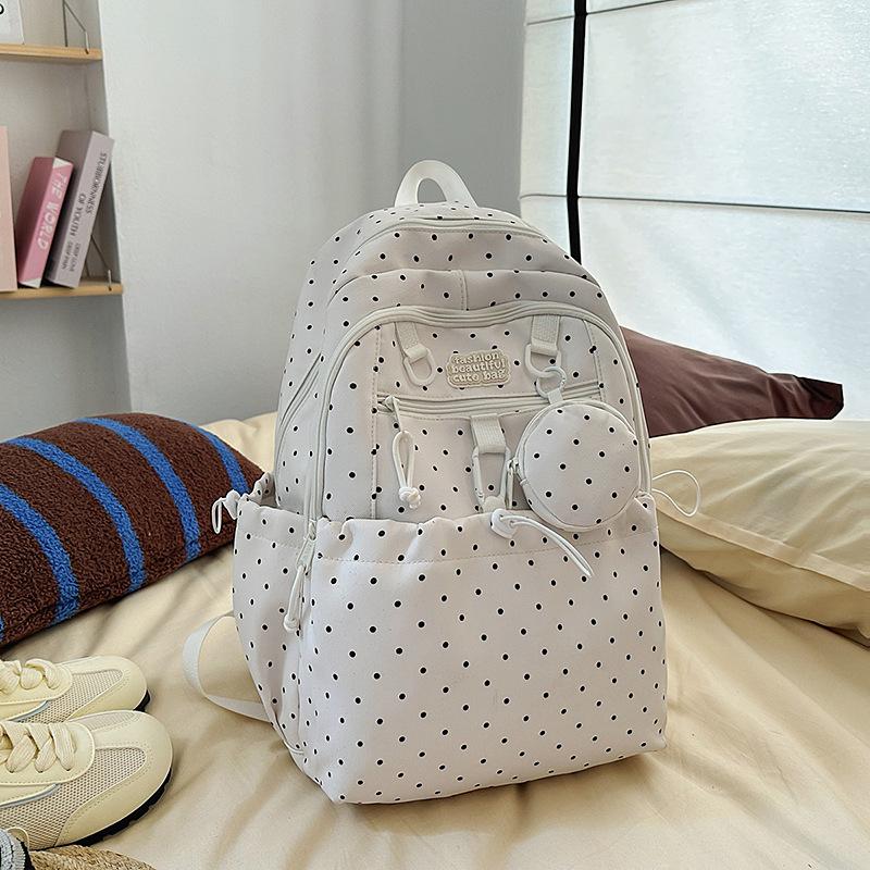 College Style Schoolbag Female College Student Korean Version Polka Dot Backpack Female Large Capacity Class Schoolbag Cute Girl Backpack