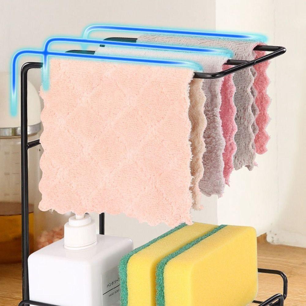 Iron Dishcloth Storage Rack Wall Mounted Black/White Drying Drain Rack with Removable Drip Tray Space-Saving Soap Sponge Holder