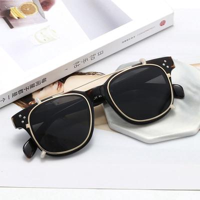 Retro Square Steampunk Women Polarized Sunglasses Fashion Removable Lenes Eyeglasses EMA