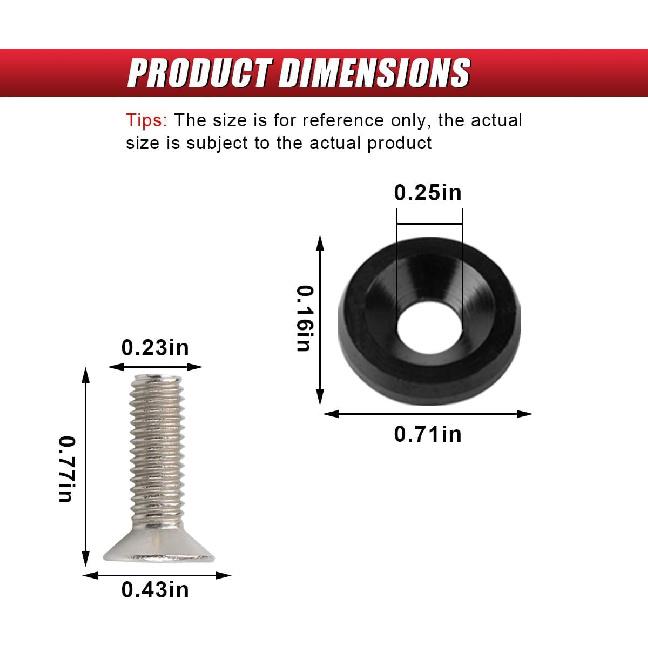 Aluminum Bumper Fenders Washer Stainless Steel Bolts, M6 Engine Bay Dress Up Fastener Kit, Car Body Decoration Replacement Screws for Headlights,