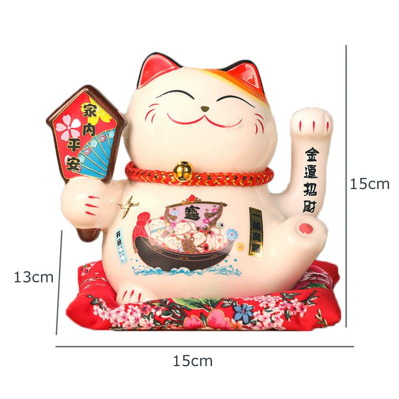 6 Inch Fortune Cat with Waving Arm Ceramic ManekI Neko Feng Shui Ornament Lucky Cat for Shops, Restaurants and Home Deoration