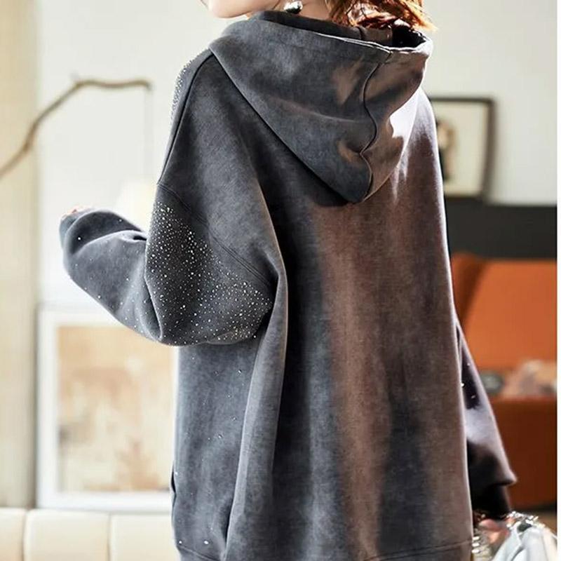 Sweatshirt for Women Cotton Oversize Hooded Fleece Thickened Loose Round Neck Casual Pullover Long Sleeve Top Sweatshirt